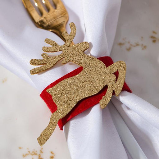 Цена за 2 шт. Набор декоративных колец для салфеток Золотой олень, 4 шт., d=5 см, 100% п/э, фетр