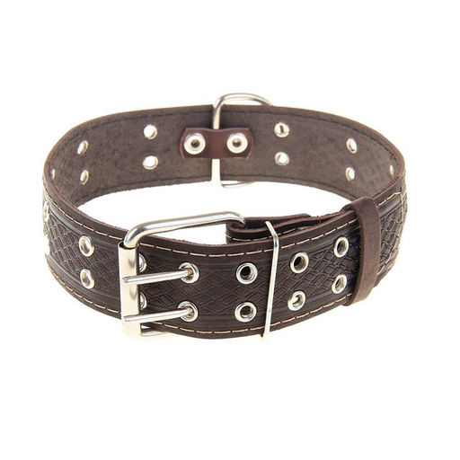 Ошейник кожаный тисненый однослойный, безразмерный, 74 х 4,5 см, ОШ 35-65 см, микс цветов - Пижон фото 2