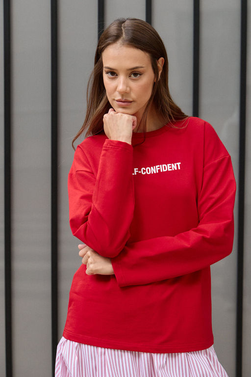 Лонгслив оверсайз с принтом SELF CONFIDENT