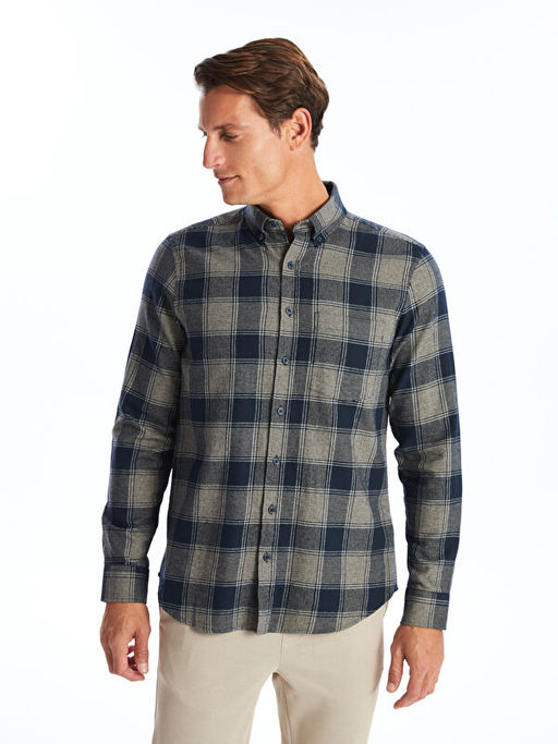 Regular Fit Uzun Kollu Ekose Gabardin Erkek G?mlek