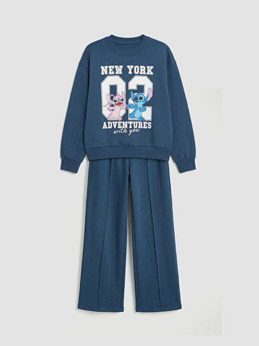 Stitch ve Angel Bask?l? K?z ?ocuk Sweatshirt ve E?ofman Alt?