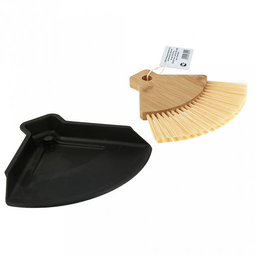 Комплект для уборки со стола "Служанка" 2 предмета: щетка-сметка 19х1,5х16,5см, ворс ПВХ 6см, бамбук; совок 23х19х3,5см, пластик матовый, цвет черный, общий размер комплекта 23х19х3,5см, упак. п/эт (Китай)