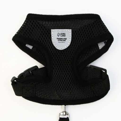 Шлейка дышащая с поводком и светоотражающей нашивкой, S, ОШ 27, ОГ 30-38, черная - Пушистое счастье фото 5