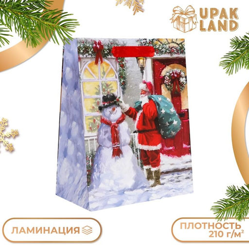 Цена за 2 шт. Пакет подарочный новогодний ламинированный Снеговик с Сантой,18?23?10 см