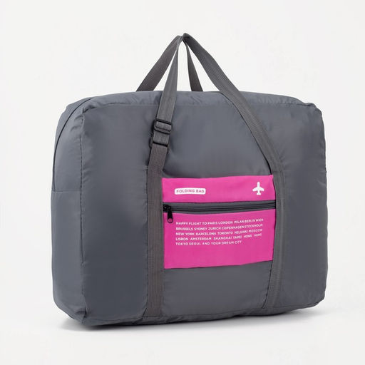 Сумка дорожная на молнии, складная в косметичку, наружный карман, цвет серый/розовый - Simaland фото 3