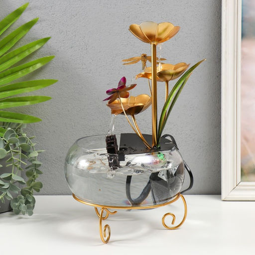 Фонтан настольный «Стрекоза в цветах», от сети, 21×21×34 см