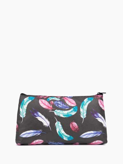 Косметичка-пенал на молнии, плоская, маленькая, с рисунком, чёрная/разноцветная