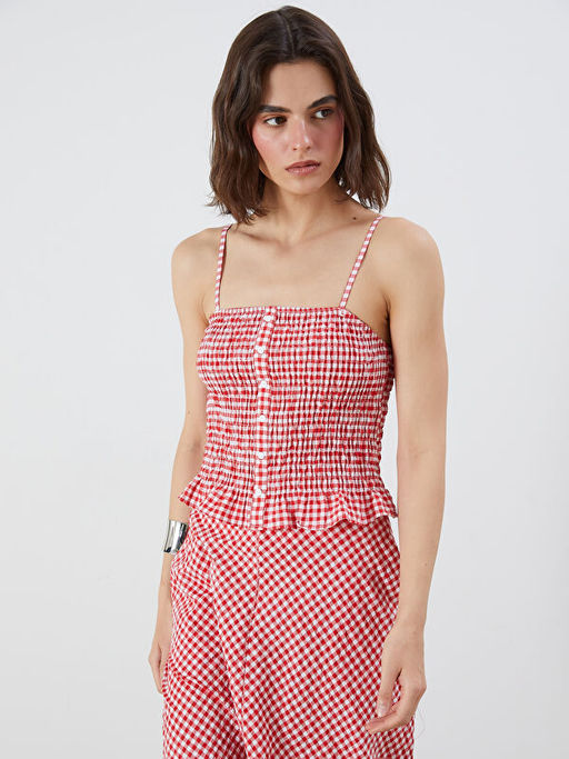 Kare Yaka Ekose Bluz