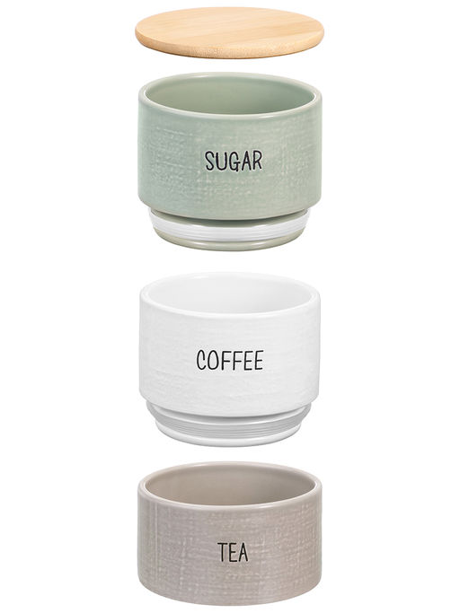 Набор 3 банок для сыпучих продуктов 11*11*19,5 см Coffee,Tea,Sugar зел,белый,серый, с бамб.крышкой - Elan gallery фото 11