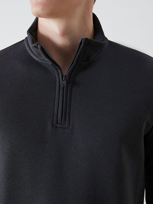 Dik Yaka Uzun Kollu Erkek Kal?n Sweatshirt