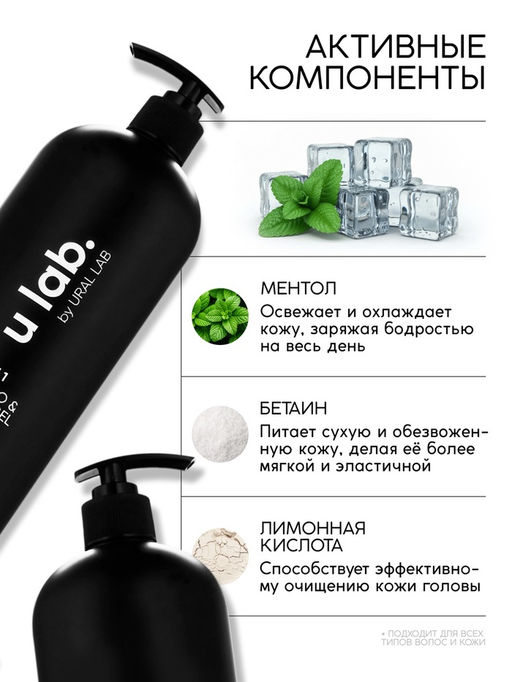 Гель для душа и шампунь мужской 2 в 1, 1000 мл, ULAB