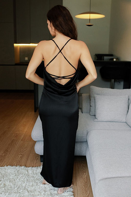 7146 платье-комбинация миди черное