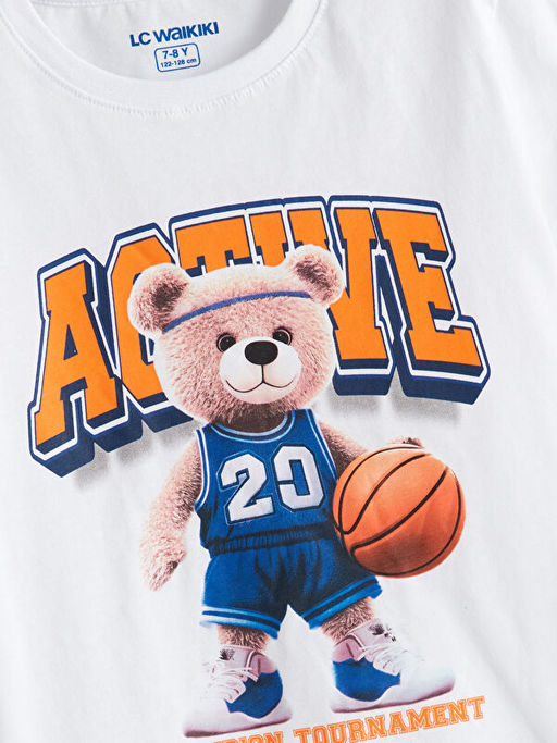 Bisiklet Yaka Ay? Teddy Bask?l? Erkek ?ocuk ?ortlu Pijama Tak?m?