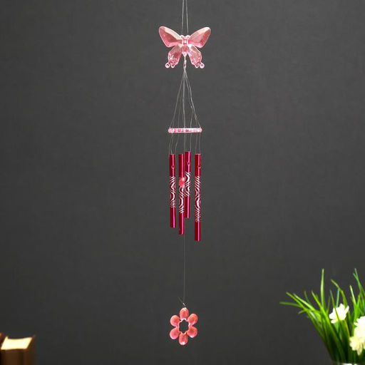 Цена за 2 шт. Музыка ветра «Бабочка с цветком», пластик, 4 трубочки, 40 см, МИКС