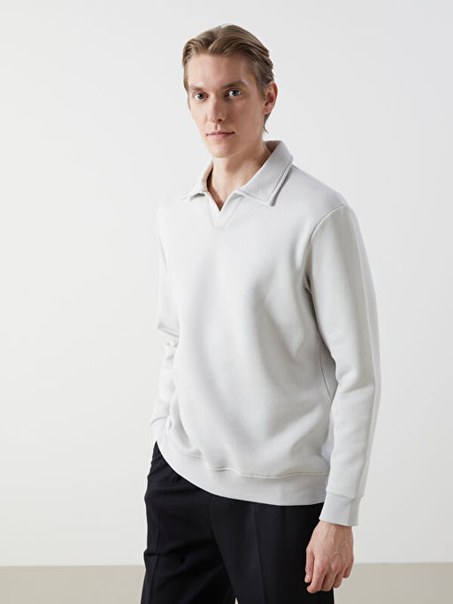 Polo Yaka Uzun Kollu Erkek Sweatshirt