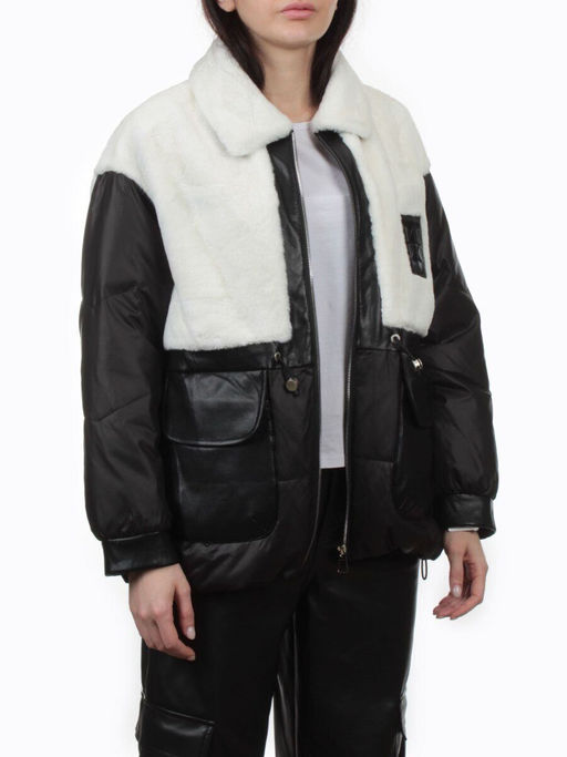 H24-223 BLACK WHITE Куртка демисезонная женская (100 гр. холлофайбер)