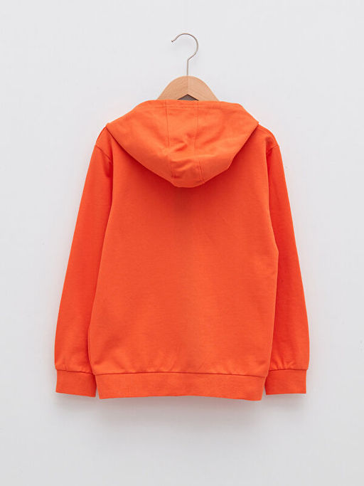 Kap??onlu Bask?l? Uzun Kollu Erkek ?ocuk Fermuarl? Sweatshirt