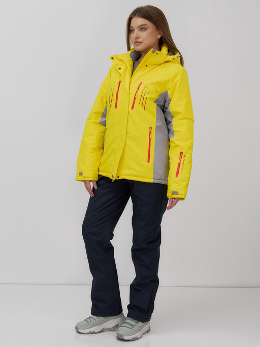 Горнолыжный костюм женский зимний желтого цвета 02802J