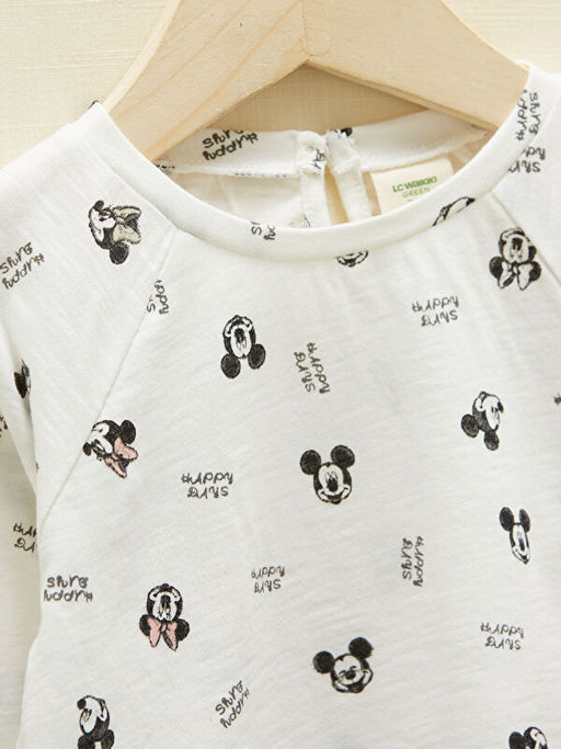 Bisiklet Yaka Uzun Kol Minnie ve Mickey Mouse Bask?l? K?z Bebek Ti??rt - Waikiki фото 2