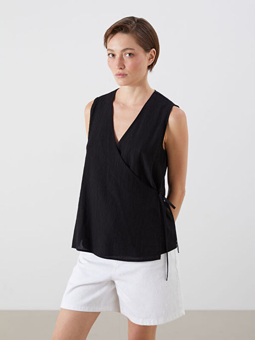 Kruvaze Yaka Dokulu Bluz