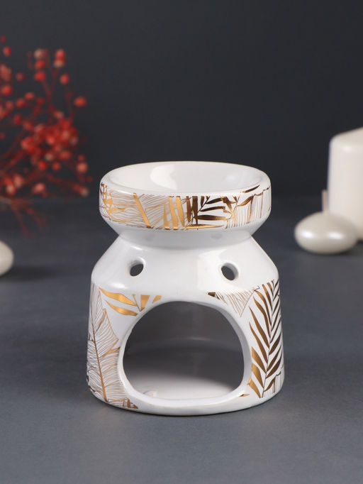 Аромалампа для эфирных масел Золотые пальмовые листья на белом, керамика, 9.8?9.8?11 см - Simaland фото 4