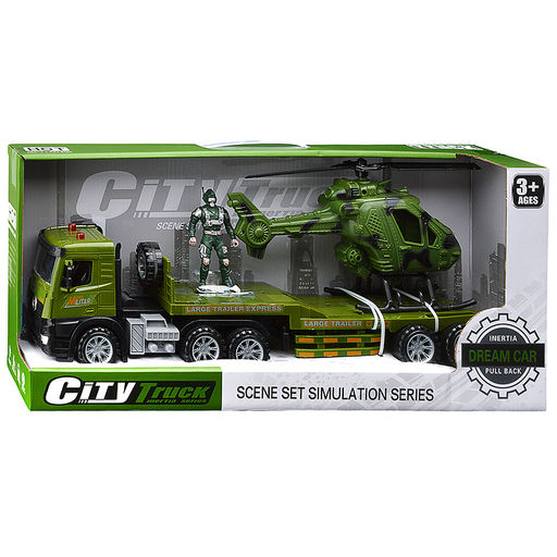 Машина "Автовоз" с военным вертолётом, в коробке