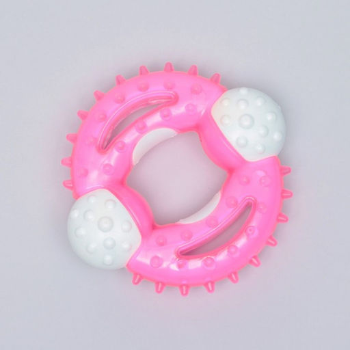 Игрушка двухслойная (твердый и мягкий пластик) Кольцо с шипами, 10 см, розовая - Пижон фото 3