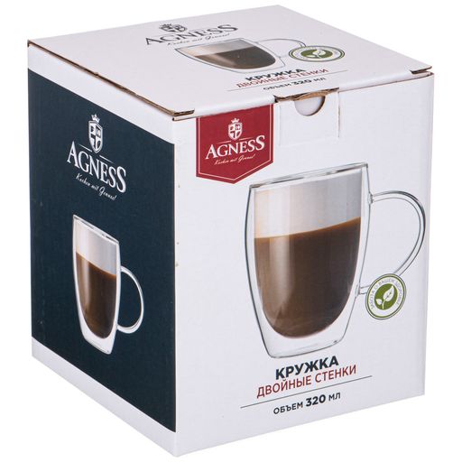 КРУЖКА С ДВОЙНЫМИ СТЕНКАМИ DOUBLE-WALL 320 МЛ. ДИАМЕТР=8 СМ. ВЫСОТА=11,5 СМ. - Agness фото 2