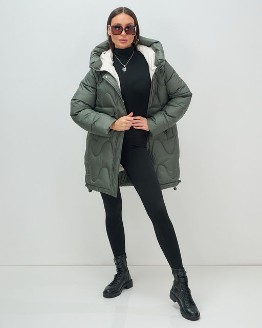 Куртка зимняя женская с капюшоном модная цвета хаки 7653Kh - Visdeer фото 20