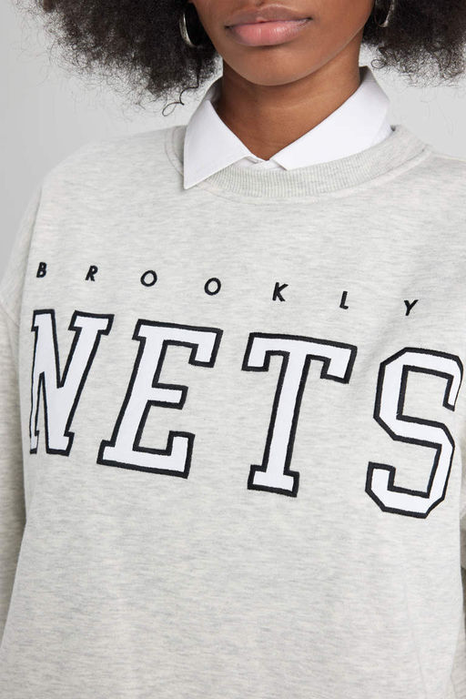 DeFactoFit NBA Brooklyn Nets толстый свитшот оверсайз с круглым вырезом  фото 7