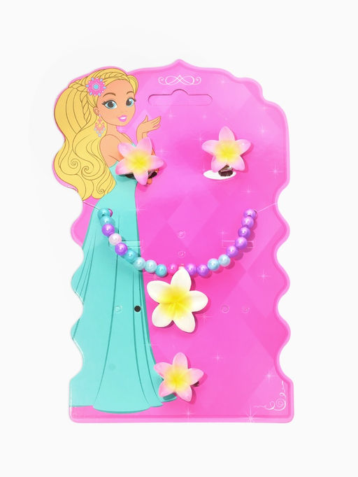 Набор детский "Выбражулька" 3 пред-а: бусы, браслет, кольцо б-р, цветок, цветной