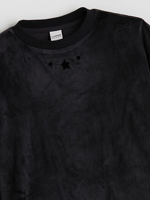 Bisiklet Yaka Kadife K?z ?ocuk Sweatshirt