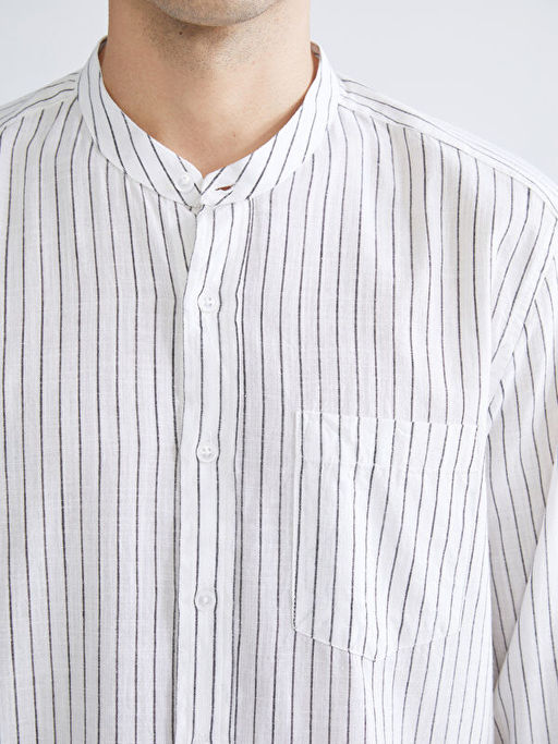 Regular Fit Hakim Yaka Erkek ?izgili Poplin G?mlek