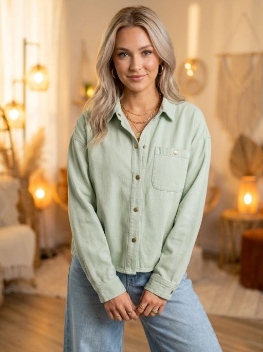 K13553 Джинсовая рубашка OVER SIZE (хлопок) МЯТНЫЙ