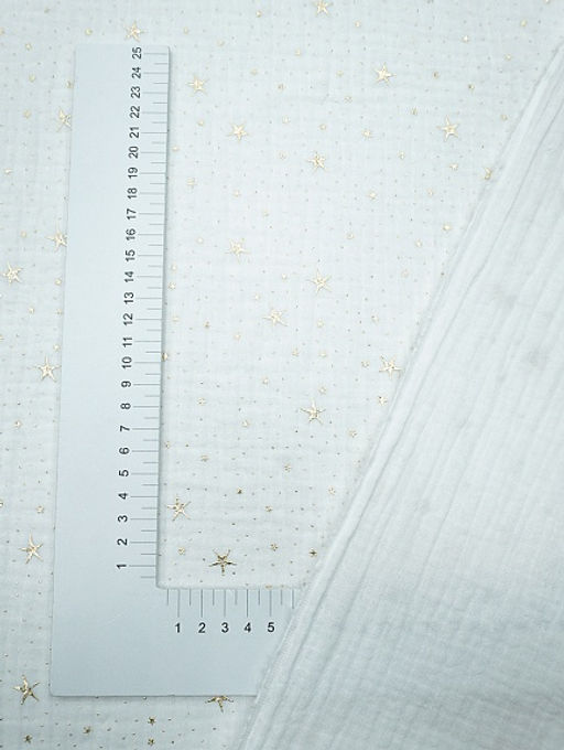 Муслин двухслойный с эф.жатости Звездочки (золотой глиттер) цв.белый, ш.1.4м, хл-100%, 140гр/м.кв - Купава фото 5