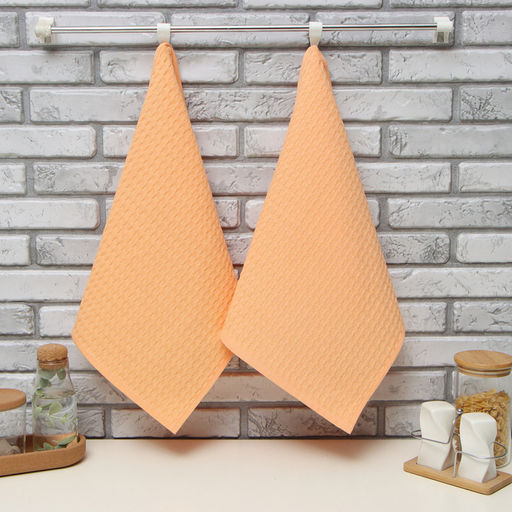 Цена за 2 шт. Набор кухонных полотенец «Доляна», коралловый, 35×60 см-2 шт., 100% хлопок, вафля, 220 г/м²