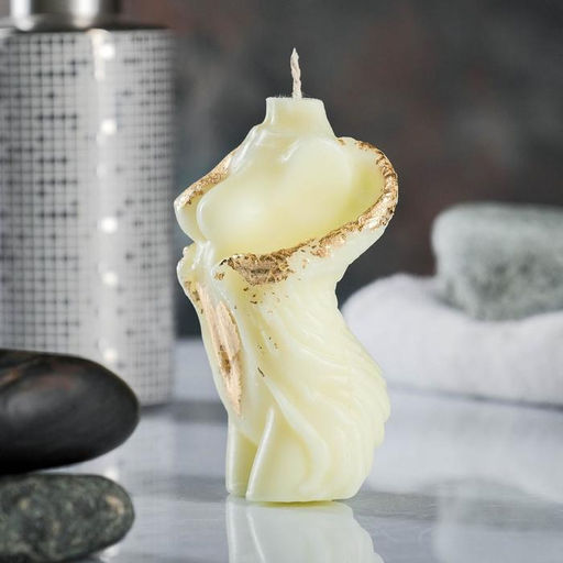 Фигурная свеча "Торс женский с крыльями" молочная с поталью 10см