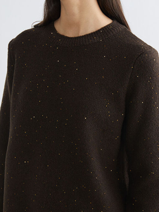 Bisiklet Yaka Pul ??lemeli Kad?n Triko Kazak