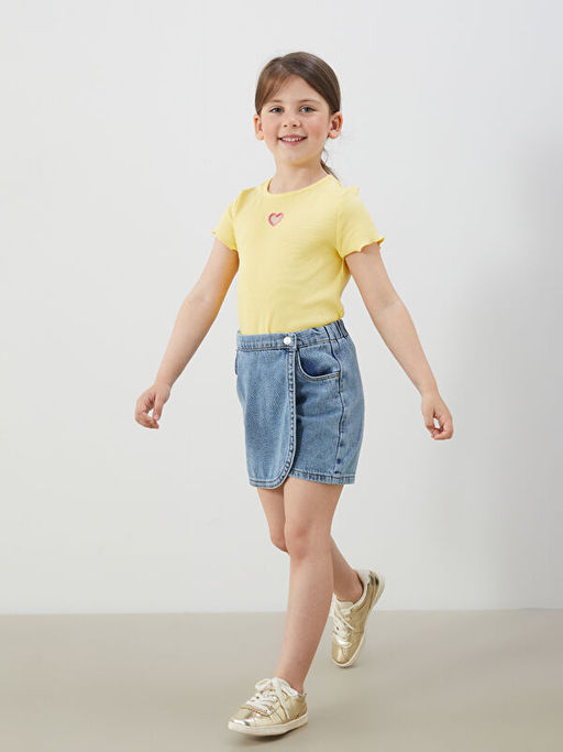 Beli Lastikli K?z ?ocuk Jean ?ort Etek