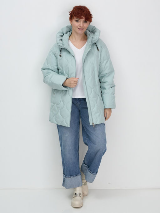 Куртка женская демисезонная с капюшоном бирюзового цвета 1140Br
