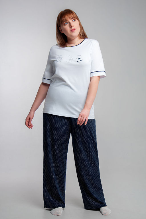 Арт. 10102 Пижама с брюками 44-54 (6 шт) Цвет:верх-белый,низ-темно-синий