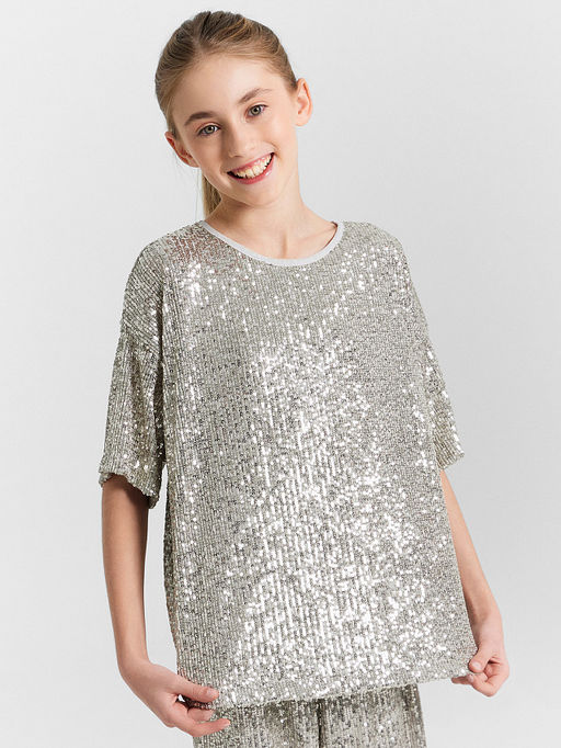 Блузка для девочек серебристая в пайетки - Mark formelle фото 2