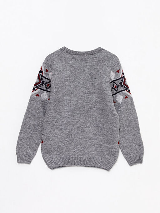 Bisiklet Yaka Desenli Uzun Kollu Erkek ?ocuk Triko Kazak