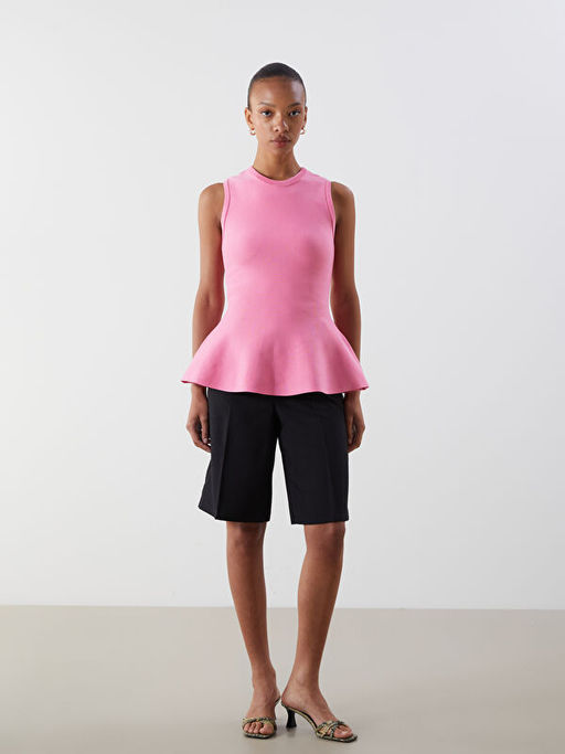 Bisiklet Yaka Peplum Triko Bluz