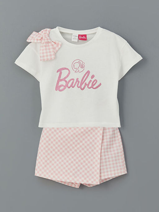 Barbie Bask?l? K?z ?ocuk Bluz ve Etek 2li