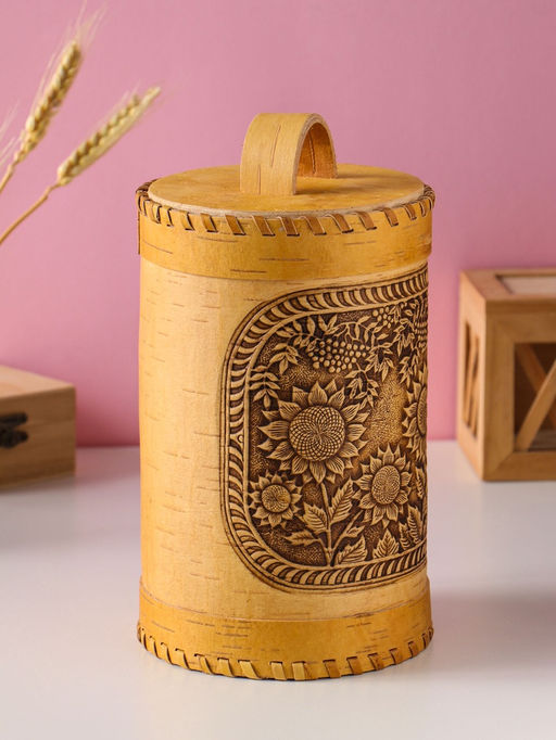 Туес «Подсолнухи», банка для хранения, 12×17 см, береста