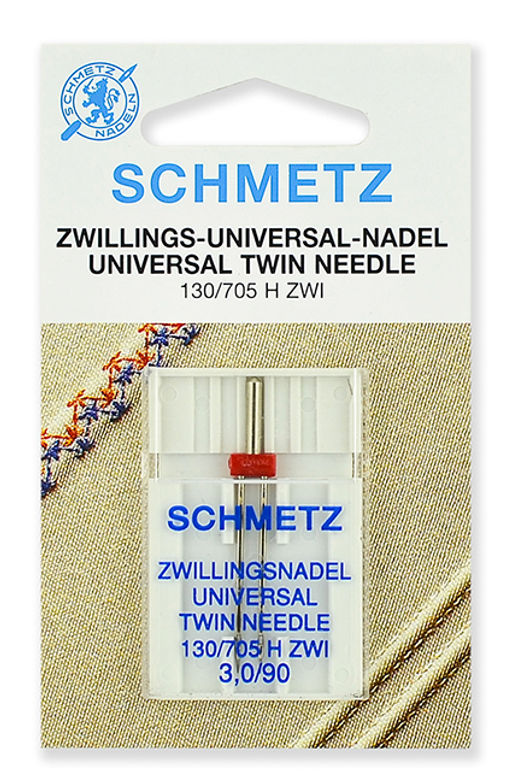 Иглы для бытовых швейных машин Schmetz стандартные двойные 130/705H ZWI №90/3.0, уп.1 игла