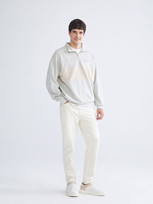 Dik Yaka Uzun Kollu Bask?l? Erkek Sweatshirt