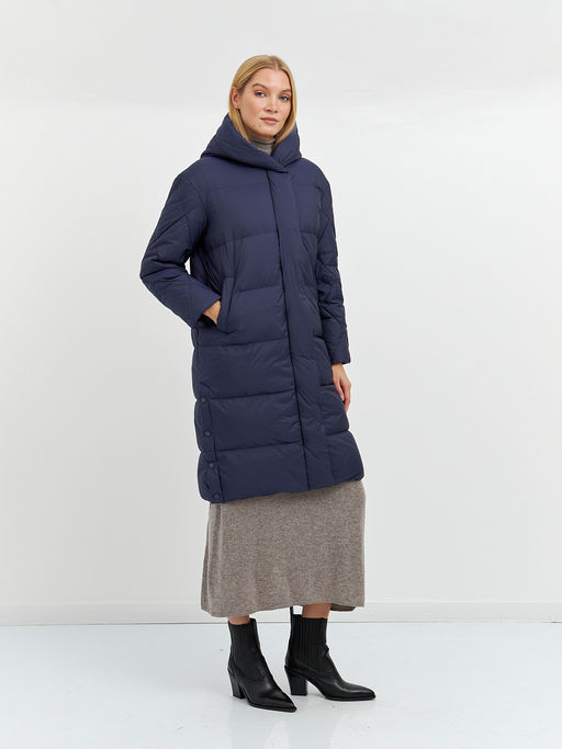 Пуховик женский стеганый с капюшоном в синем цвете - Glenfield фото 4