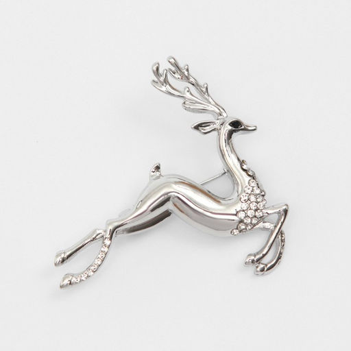 Брошь новогодняя «Олень», цвет белый в серебре